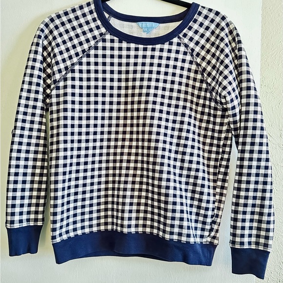 DRAPER JAMES Natalie Sweatshirt Navy Blue & White Gingham Pullover X-Small - Picture 5 of 5